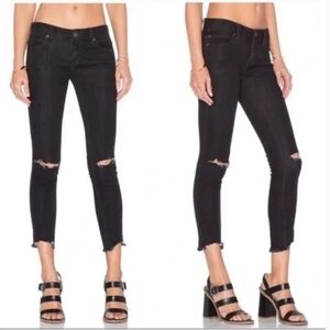 Free People Distressed Raw Hem Skinny Boho Black Size 28